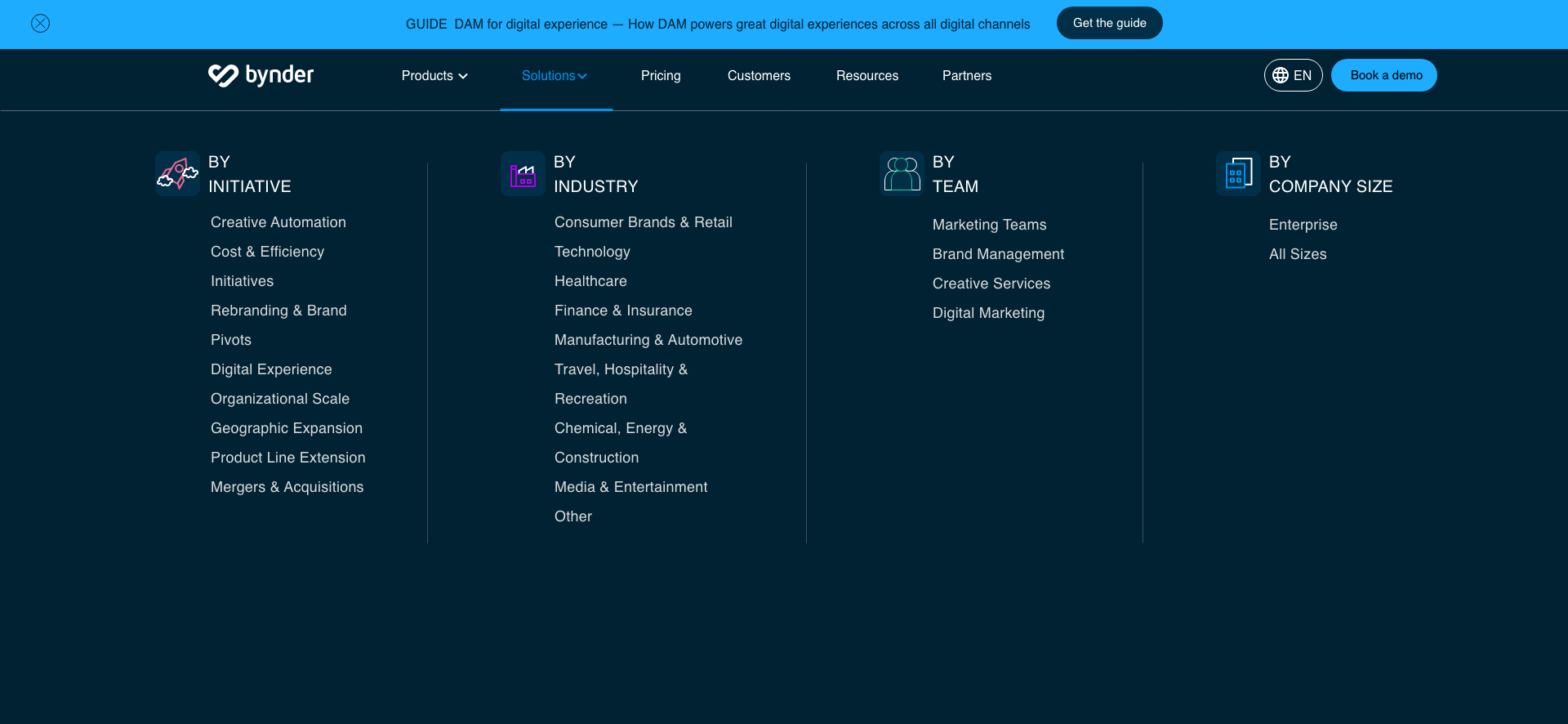 Bynder redesigned menu and asset management screens