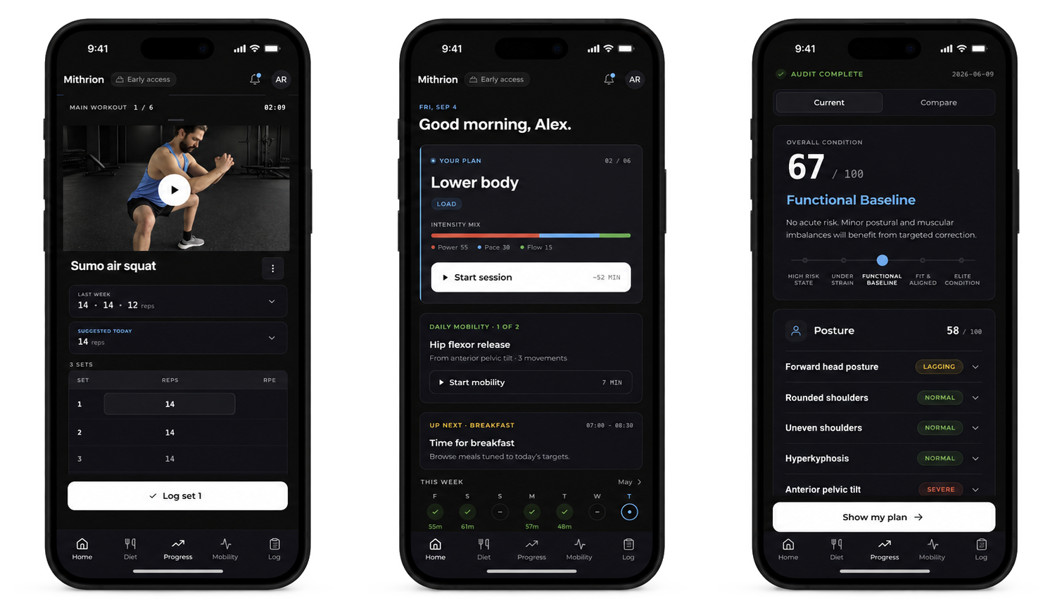 Three redesigned Mithrion mobile screens