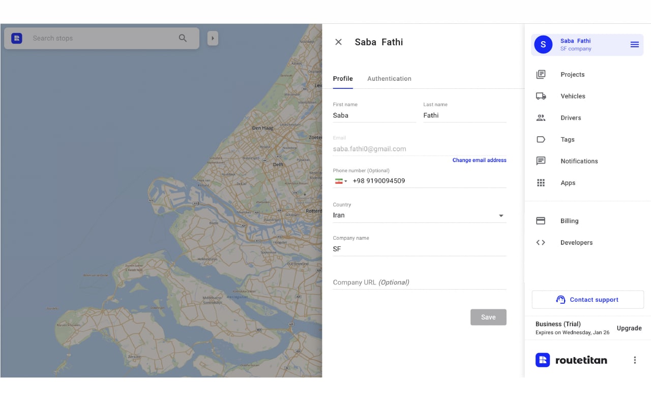 Final Routetitan trial-onboarding and route-planning screens