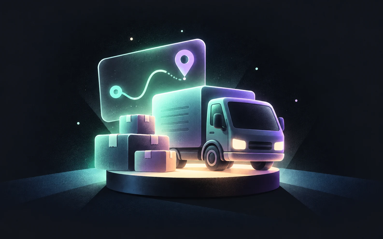 Delivery truck, parcels, and route map