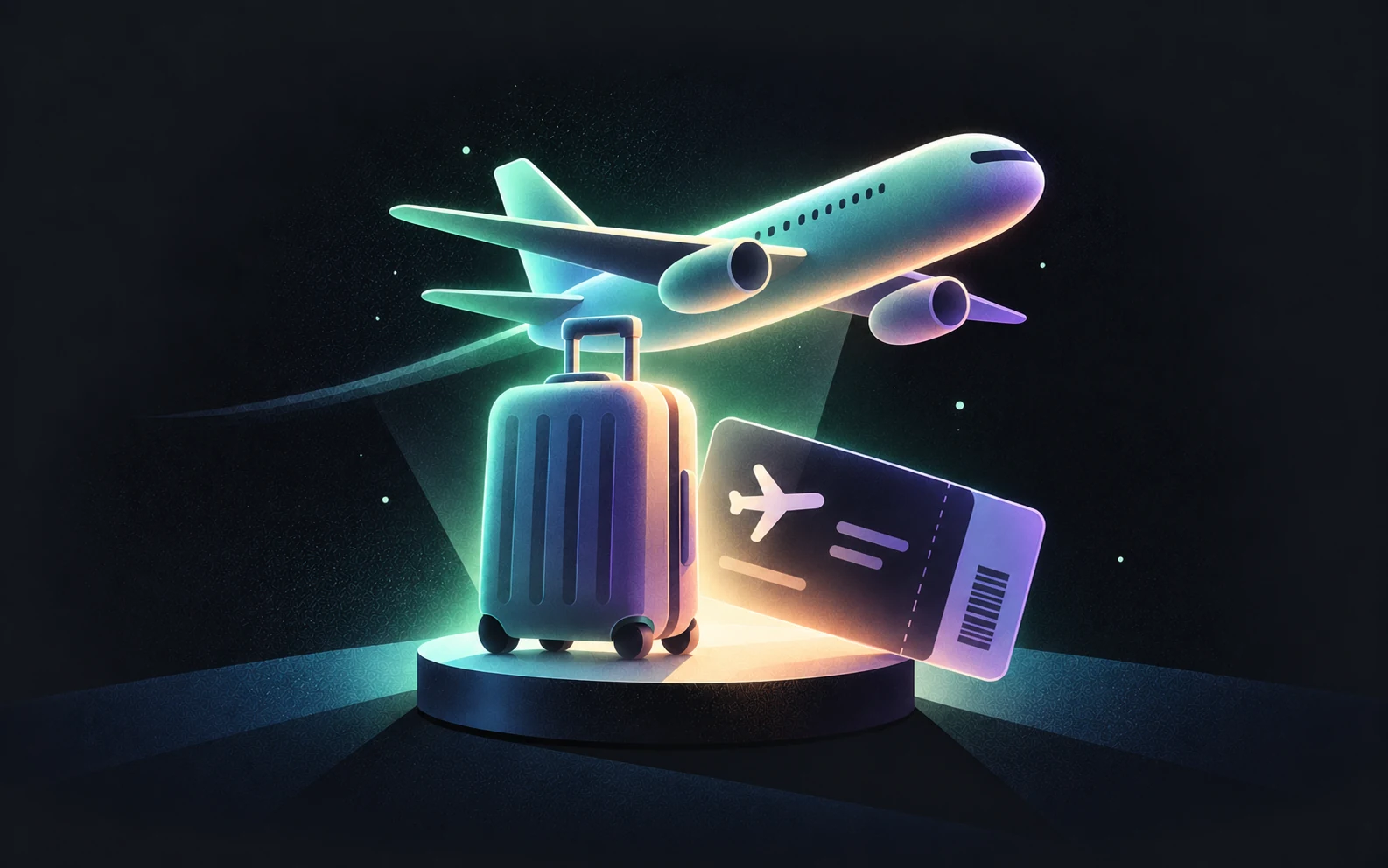 Airplane above a suitcase and boarding pass